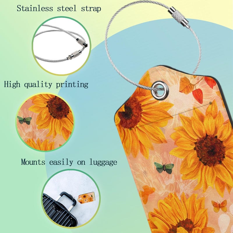 SKYDAWNY Sunflowers Luggage Tags Set of 2 Butterfly Retro Leather Suitcase Tags with Stainless Steel Loop and Privacy Cover for Women Men Travel Luggage Accessories - Image 4